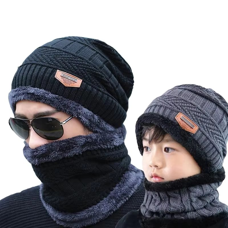 Neck Warmer Knitted Winter Hat Thermal Plush Soft Thicken Wool Ski Scarf Cap Set Men Beanies Knitted Women Unisex Hats product image