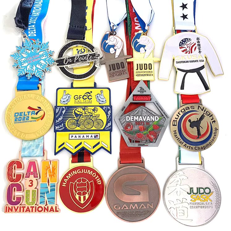 Bronze Medal Badges Safety Pin Customized Souvenir Honor Award Medals Fabric Ribbons Factory Price 3D Metal Medal product image